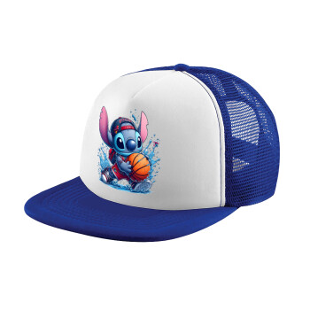 Stitch Basketball, Καπέλο παιδικό Soft Trucker με Δίχτυ ΜΠΛΕ/ΛΕΥΚΟ (POLYESTER, ΠΑΙΔΙΚΟ, ONE SIZE)