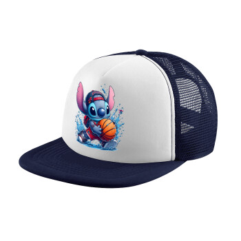 Stitch Basketball, Καπέλο παιδικό Soft Trucker με Δίχτυ ΜΠΛΕ ΣΚΟΥΡΟ/ΛΕΥΚΟ (POLYESTER, ΠΑΙΔΙΚΟ, ONE SIZE)