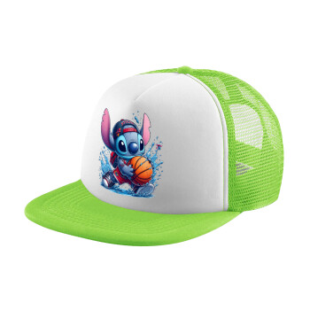 Stitch Basketball, Καπέλο παιδικό Soft Trucker με Δίχτυ ΠΡΑΣΙΝΟ/ΛΕΥΚΟ (POLYESTER, ΠΑΙΔΙΚΟ, ONE SIZE)