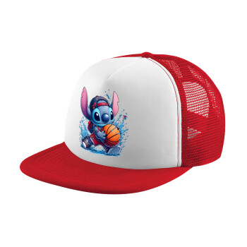 Stitch Basketball, Καπέλο παιδικό Soft Trucker με Δίχτυ ΚΟΚΚΙΝΟ/ΛΕΥΚΟ (POLYESTER, ΠΑΙΔΙΚΟ, ONE SIZE)