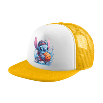 Stitch Basketball, Καπέλο Ενηλίκων Soft Trucker με Δίχτυ Κίτρινο/White (POLYESTER, ΕΝΗΛΙΚΩΝ, UNISEX, ONE SIZE)