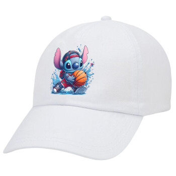 Stitch Basketball, Καπέλο Ενηλίκων Baseball Λευκό 5-φύλλο (POLYESTER, ΕΝΗΛΙΚΩΝ, UNISEX, ONE SIZE)