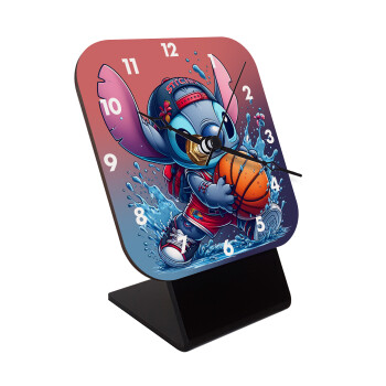 Stitch Basketball, Quartz Wooden table clock with hands (10cm)