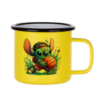 Stitch Basketball, Metallic enamel MATT Yellow cup 360ml