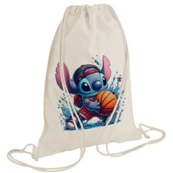 Stitch Basketball, Τσάντα πλάτης πουγκί GYMBAG natural (28x40cm)