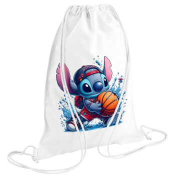 Stitch Basketball, Τσάντα πλάτης πουγκί GYMBAG λευκή (28x40cm)