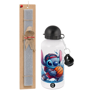 Stitch Basketball, Easter Set, metallic aluminum water bottle (500ml) & aromatic flat Easter candle (30cm) (GRAY)