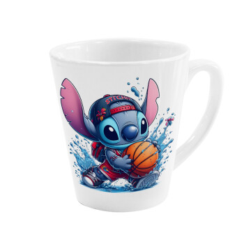 Stitch Basketball, Κούπα κωνική Latte Λευκή, κεραμική, 300ml