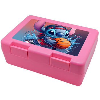 Stitch Basketball, Children's cookie container PINK 185x128x65mm (BPA free plastic)