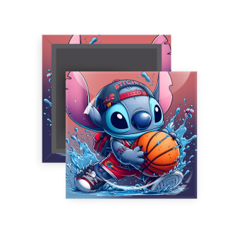 Stitch Basketball, Μαγνητάκι ψυγείου τετράγωνο διάστασης 5x5cm