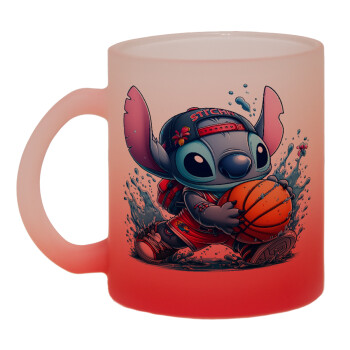 Stitch Basketball, Κούπα γυάλινη δίχρωμη με βάση το κόκκινο ματ, 330ml