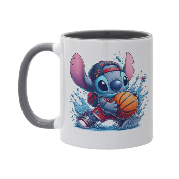 Stitch Basketball, Κούπα χρωματιστή γκρι, κεραμική, 330ml