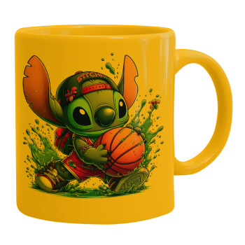 Stitch Basketball, Ceramic coffee mug yellow, 330ml (1pcs)