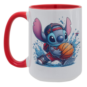 Stitch Basketball, Κούπα Mega 15oz, κεραμική Κόκκινη, 450ml