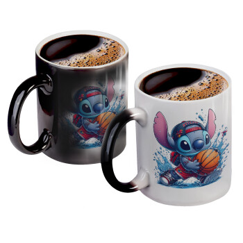 Stitch Basketball, Color changing magic Mug, ceramic, 330ml when adding hot liquid inside, the black colour desappears (1 pcs)