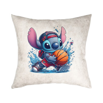 Stitch Basketball, Μαξιλάρι καναπέ Δερματίνη Γκρι 40x40cm με γέμισμα