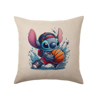 Stitch Basketball, Μαξιλάρι καναπέ ΛΙΝΟ 40x40cm περιέχεται το  γέμισμα