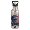 Water bottle Silver with straw, stainless steel 600ml