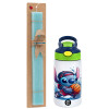 Easter Set, Children's thermal stainless steel bottle with safety straw, green/blue (350ml) & aromatic flat Easter candle (30cm) (TURQUOISE)