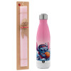 Easter Set, Metallic pink/white (Stainless steel) thermos, double-walled, 500ml & aromatic flat Easter candle (30cm) (PINK)