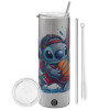 Tumbler stainless steel Silver 600ml, with metal straw & cleaning brush