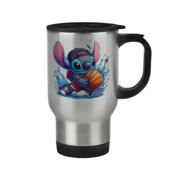 Stitch Basketball, Stainless steel travel mug with lid, double wall 450ml