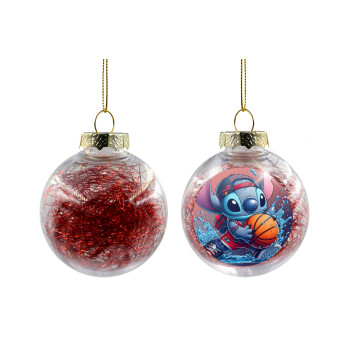 Stitch Basketball, Transparent Christmas tree ball ornament with red filling 8cm