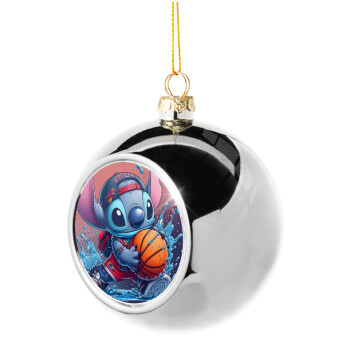 Stitch Basketball, Silver 8cm Christmas tree ball ornament