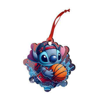 Stitch Basketball, Christmas ornament snowflake wooden 7.5cm