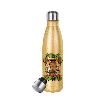 Garfield Fitness, Μεταλλικό παγούρι θερμός Glitter χρυσό (Stainless steel), διπλού τοιχώματος, 500ml