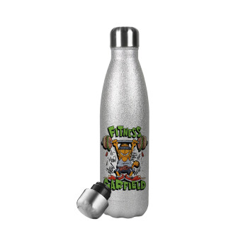 Garfield Fitness, Μεταλλικό παγούρι θερμός Glitter Aσημένιο (Stainless steel), διπλού τοιχώματος, 500ml