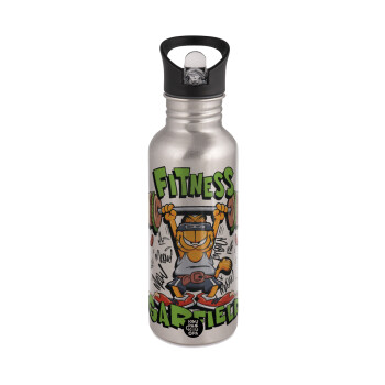 Garfield Fitness, Water bottle Silver with straw, stainless steel 600ml