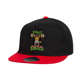 Garfield Fitness, Καπέλο παιδικό Flat Snapback, Μαύρο/Κόκκινο (100% ΒΑΜΒΑΚΕΡΟ, ΠΑΙΔΙΚΟ, UNISEX, ONE SIZE)