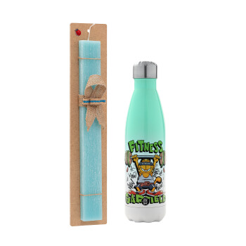 Garfield Fitness, Easter Set, Metallic green/white thermos (Stainless steel), double-walled, 500ml & scented flat Easter candle (30cm) (TURQUOISE)