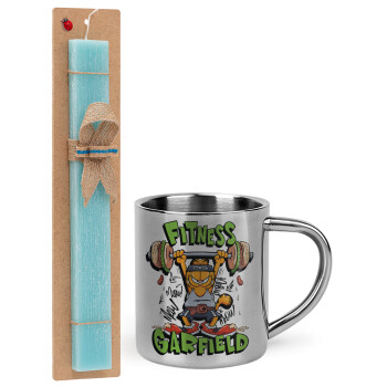 Garfield Fitness, Easter Set, metallic thermal cup (300ml) & aromatic flat Easter candle (30cm) (TURQUOISE)