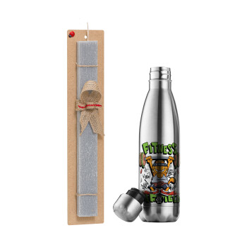 Garfield Fitness, Easter Set, metallic stainless thermos flask (500ml) & scented flat Easter candle (30cm) (GRAY)