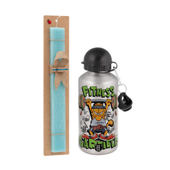 Garfield Fitness, Easter Set, metallic silver aluminum water bottle (500ml) & scented flat Easter candle (30cm) (TURQUOISE)