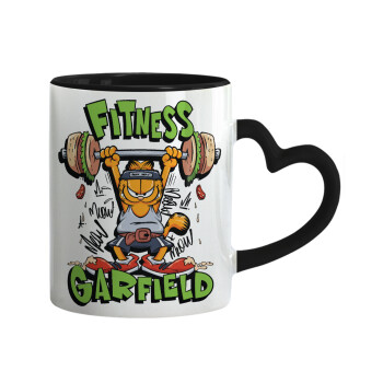 Garfield Fitness, Κούπα καρδιά χερούλι μαύρη, κεραμική, 330ml