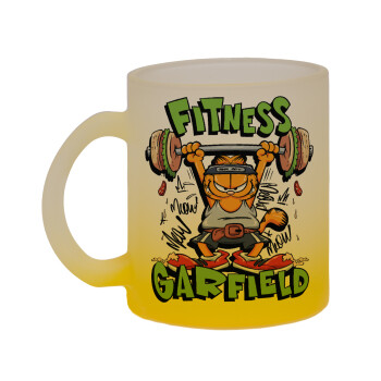 Garfield Fitness, Κούπα γυάλινη δίχρωμη με βάση το κίτρινο ματ, 330ml