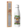 Easter Set, metallic stainless thermos bottle (500ml) & scented flat Easter candle (30cm) (GRAY)