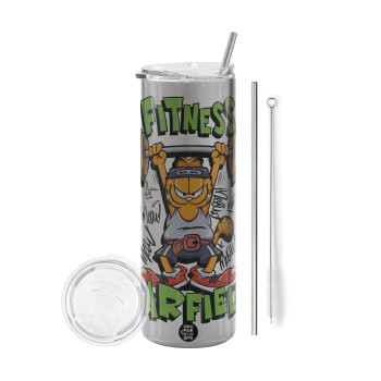 Garfield Fitness, Eco friendly stainless steel Silver tumbler 600ml, with metal straw & cleaning brush