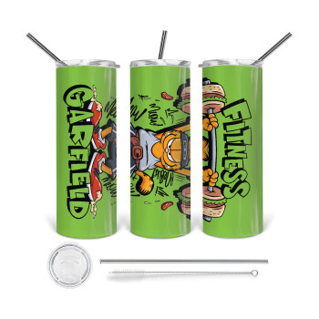 Garfield Fitness, Tumbler ποτήρι θερμό από ανοξείδωτο ατσάλι 600ml, με μεταλλικό καλαμάκι & βούρτσα καθαρισμού