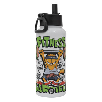 Garfield Fitness, Metal mug thermo White with Straw and Spout Lid (Stainless steel), double wall, 950ml