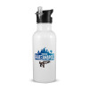 White water bottle with straw, stainless steel 600ml