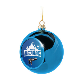 Fortnite with gun με το όνομα σου, Blue Christmas tree ball ornament 8cm