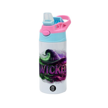 Wicked, Children's hot water bottle, stainless steel, with safety straw, Pink/BlueCiel (360ml) BPA FREE