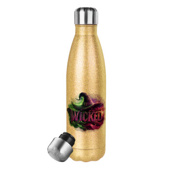 Wicked, Glitter gold stainless steel thermos bottle, double-walled, 500ml