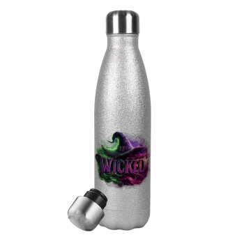 Wicked, Μεταλλικό παγούρι θερμός Glitter Aσημένιο (Stainless steel), διπλού τοιχώματος, 500ml