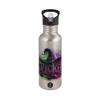 Wicked, Water bottle Silver with straw, stainless steel 600ml