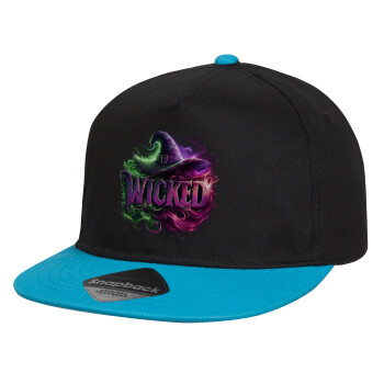 Wicked, Child's Flat Snapback Hat, Black/Blue (100% COTTON, CHILD, UNISEX, ONE SIZE)